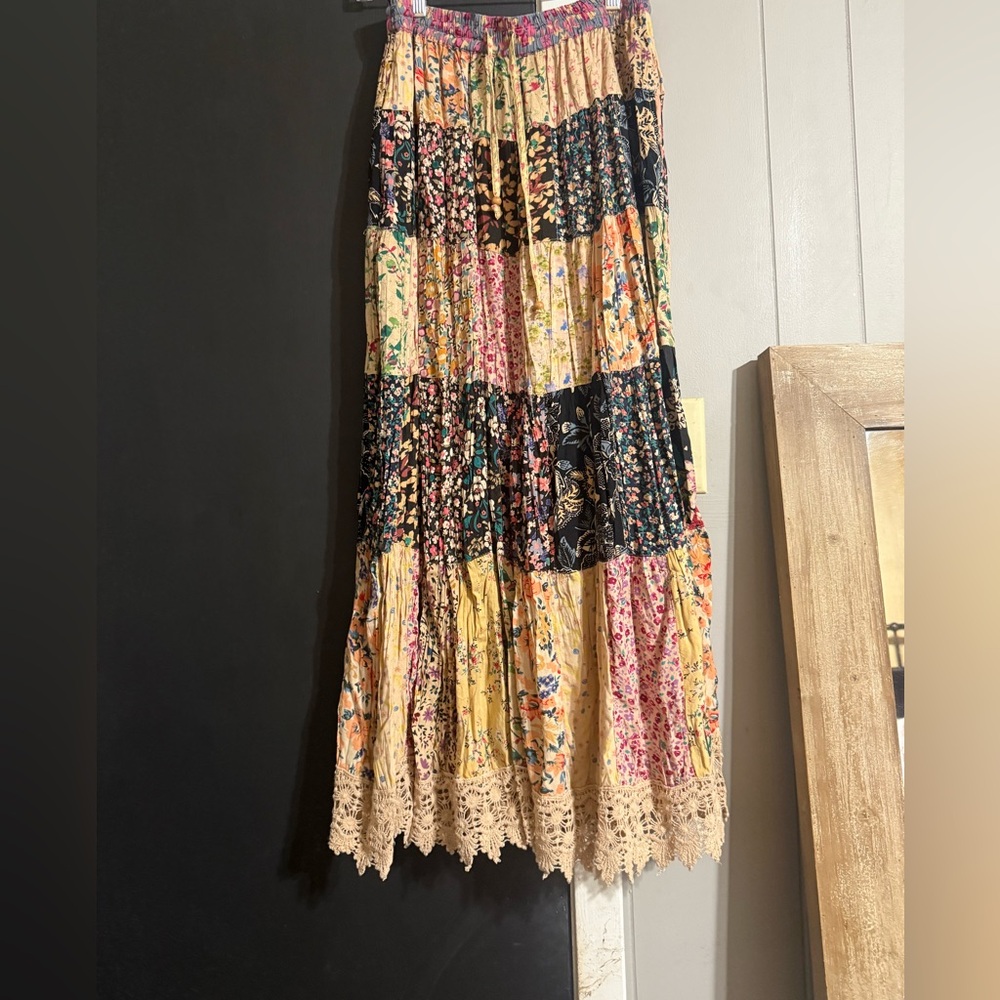 Floral Patchwork boho Maxi Skirt